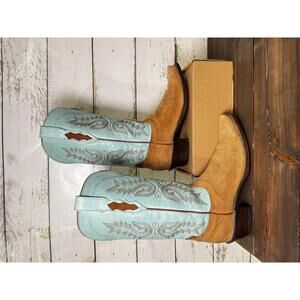 Lucchese 1883 Turquoise and Camel Suede Western Boots Women's 7.5